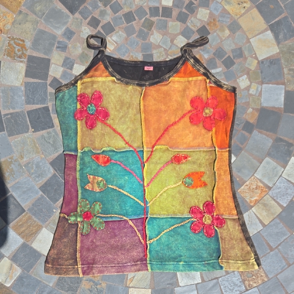 Boho Patchwork Floral Tank Top - Multicolor